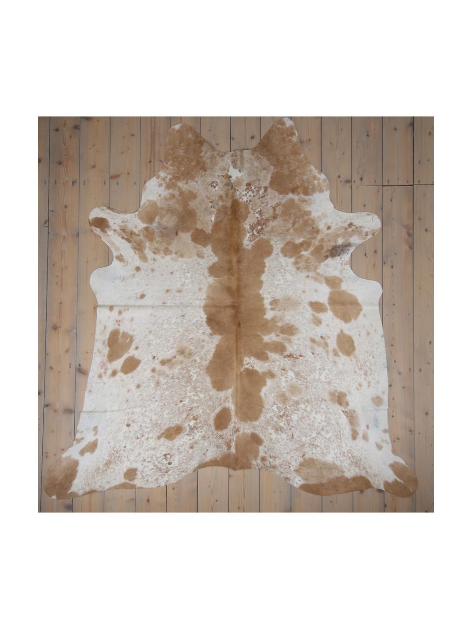 Tappeto in pelle di mucca Gonzarius, Pelle bovina, Marrone cognac, bianco, Pelle di mucca unica 1065, 160 x 180 cm