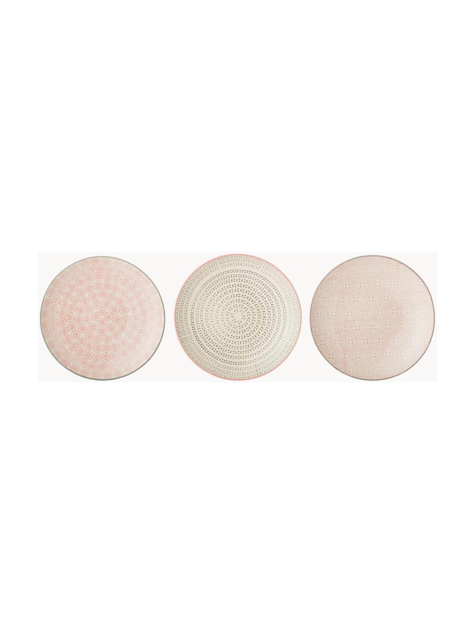 Set de platos postre artesanales Cécile, 3 uds., Cerámica de gres, Beige, gris, rosa, Ø 20 cm