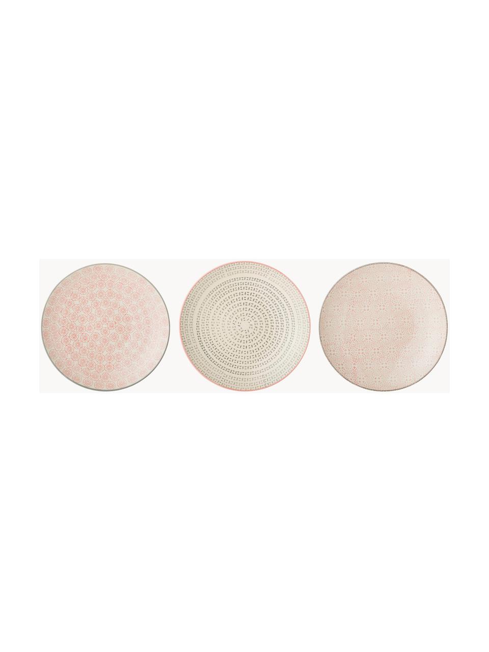 Set di 3 piattini da colazione dipinti a mano con motivo giocoso Cécile, Gres, Tonalità beige e rosa, Ø 20 cm