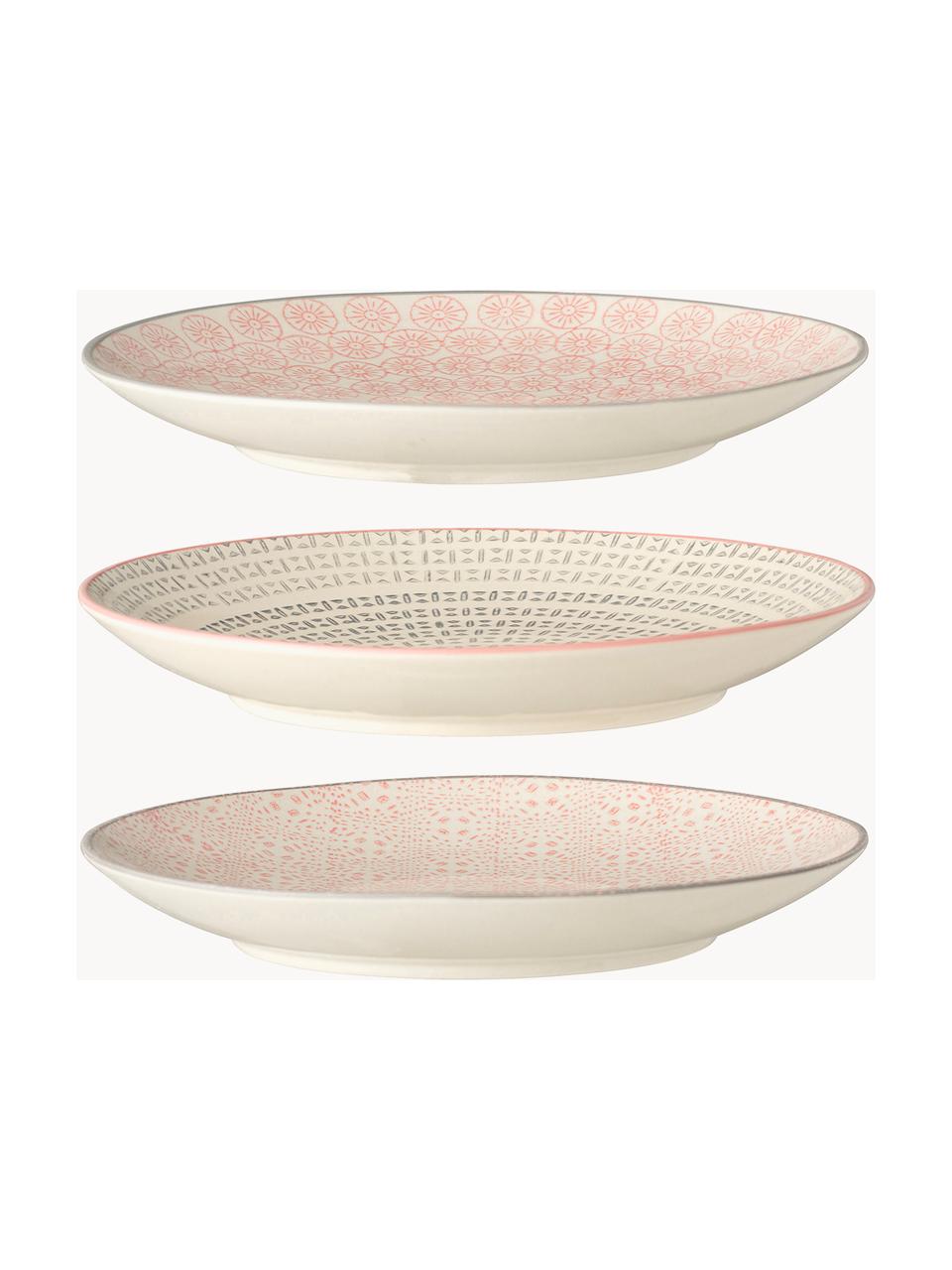 Set di 3 piattini da colazione dipinti a mano con motivo giocoso Cécile, Gres, Tonalità beige e rosa, Ø 20 cm