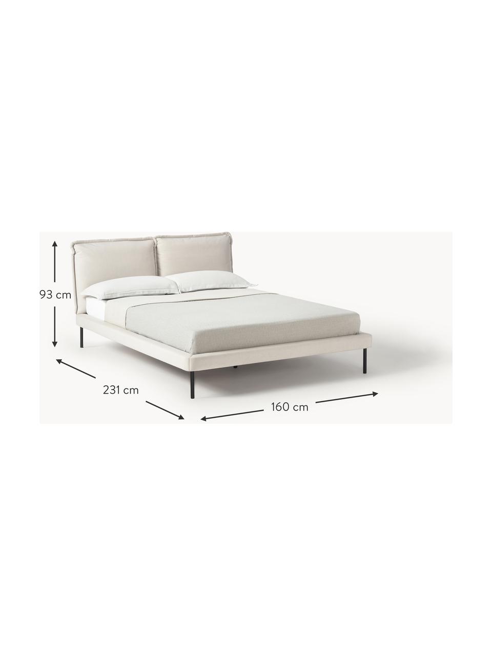 Lit matelassé Amelia, Tissu beige clair, larg. 140 x long. 200 cm