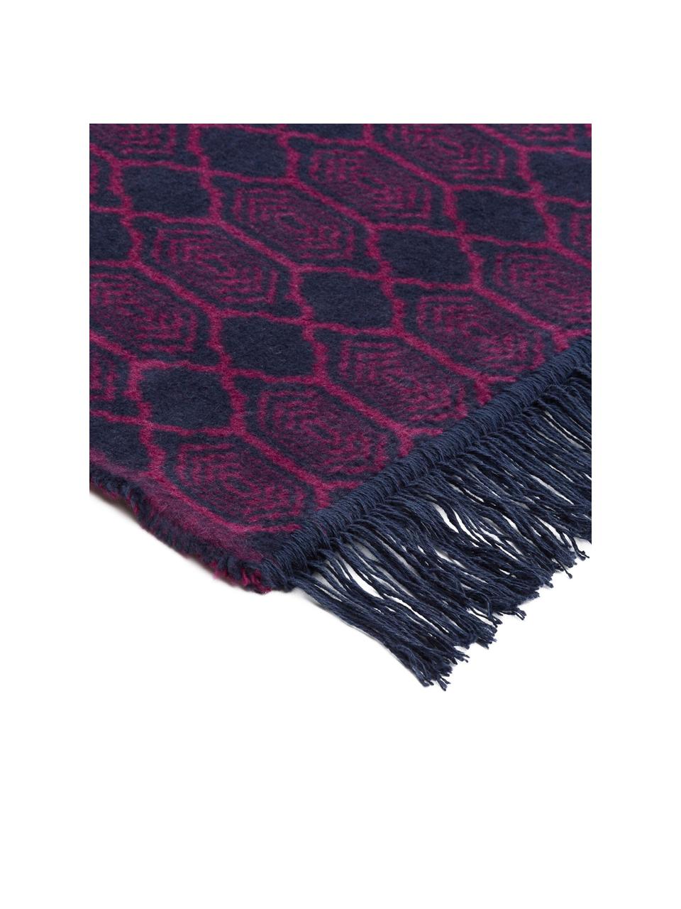 Plaid Blue Velvet, 50% cotone, 43% poliacrilico (dralon), 7% poliestere, Vino rosso, blu scuro, P 150 x L 200 cm