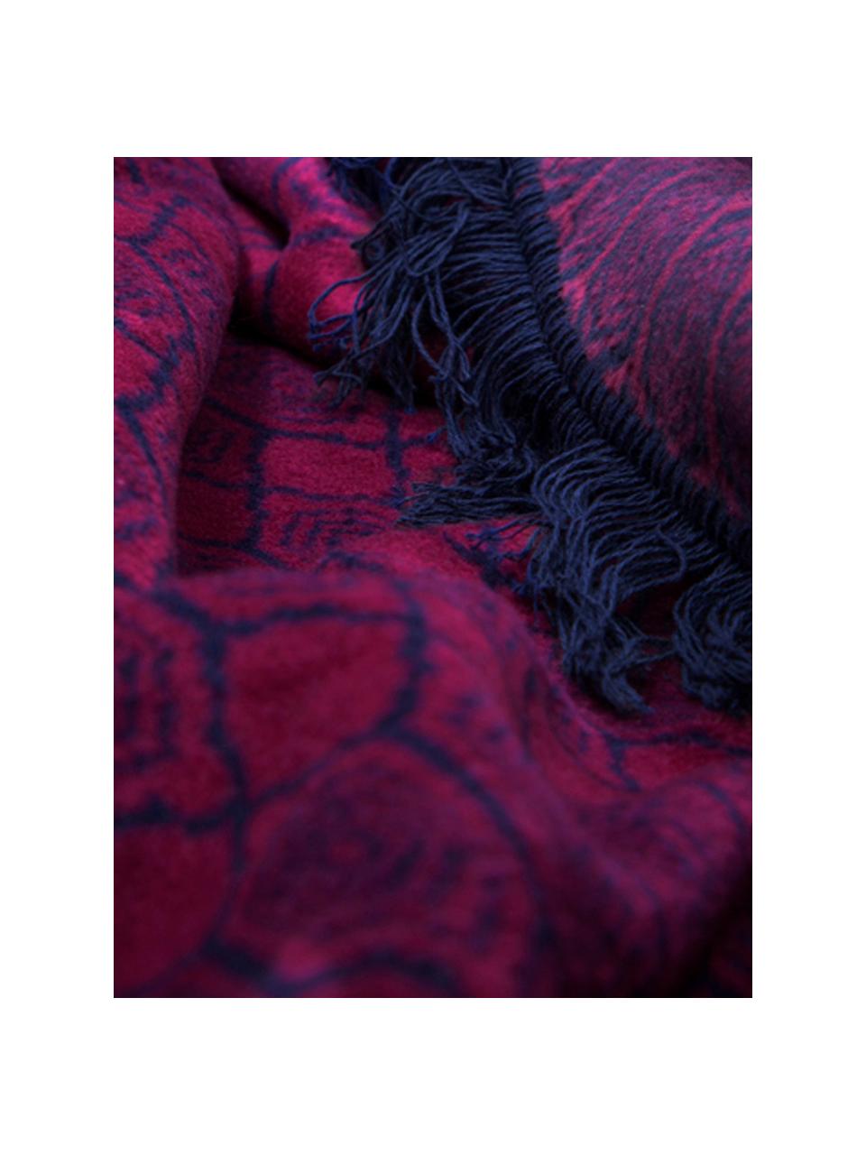 Plaid Blue Velvet, 50% cotone, 43% poliacrilico (dralon), 7% poliestere, Vino rosso, blu scuro, P 150 x L 200 cm