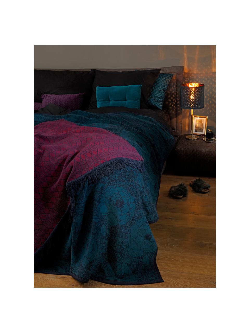 Plaid Blue Velvet, 50% katoen, 43% polyacryl (dralon), 7% polyester, Wijnrood, donkerblauw, 150 x 200 cm