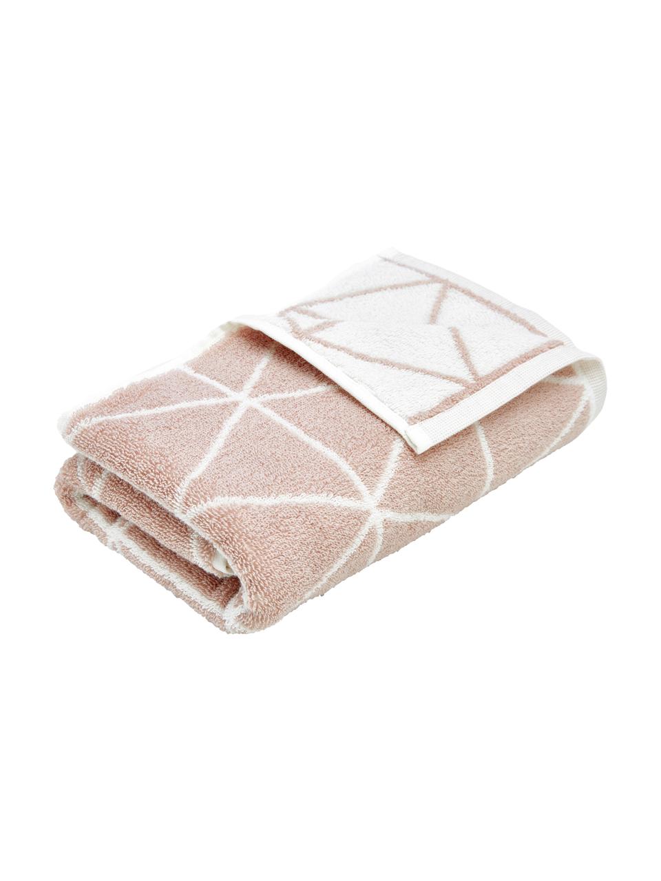 Serviette de toilette réversible en coton pur Elina, 2 pièces, Rose & blanc crème, imprimé, Serviettes de toilette, larg. 50 x long. 100 cm, 2 pièces