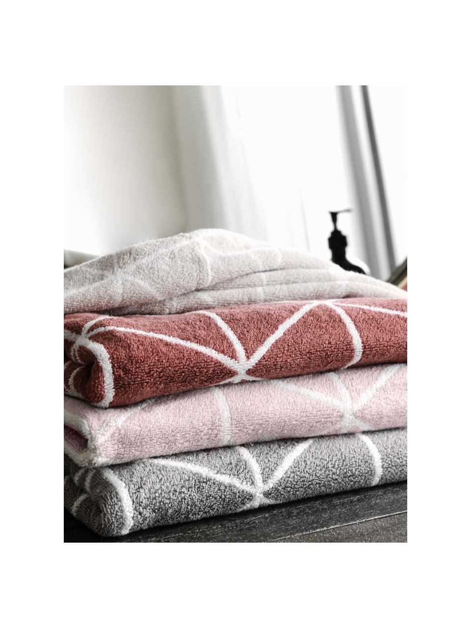 Dubbelzijdige handdoekenset Elina met grafisch patroon, Roze & crèmewit, patroon, Douchehanddoek, B 70 x L 140 cm