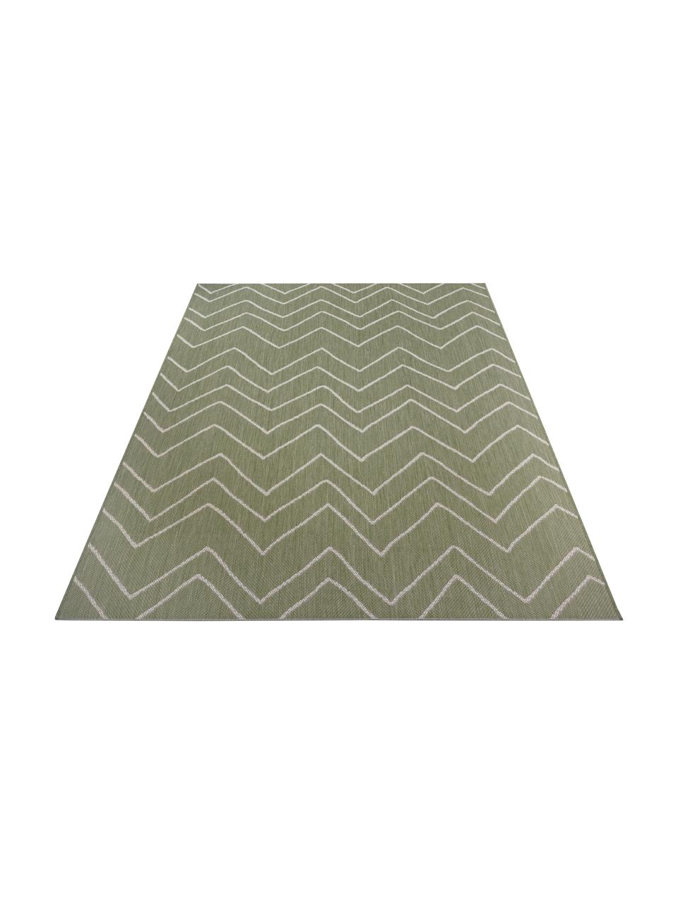 In- & outdoor vloerkleed Waves met zigzagpatroon, 100% polypropyleen, Groen, crèmewit, B 200 x L 290 cm (maat L)