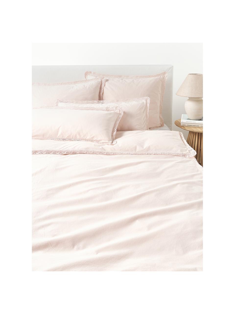 Funda de almohada de algodón lavada con volantes Adoria, Rosa palo, An 45 x L 110 cm