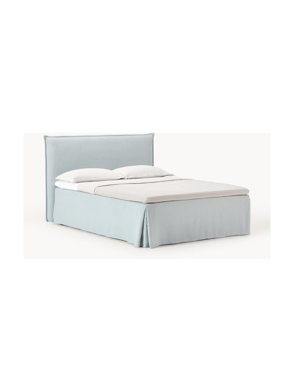 Boxspringbett Viola, Bezug: 54 % Polyester, 36 % Visk, Matratze: 7-Zonen-Taschenfederkern, Füße: Birkenholz Dieses Produkt, Webstoff Hellblau, B 140 x L 200 cm, Härtegrad H2