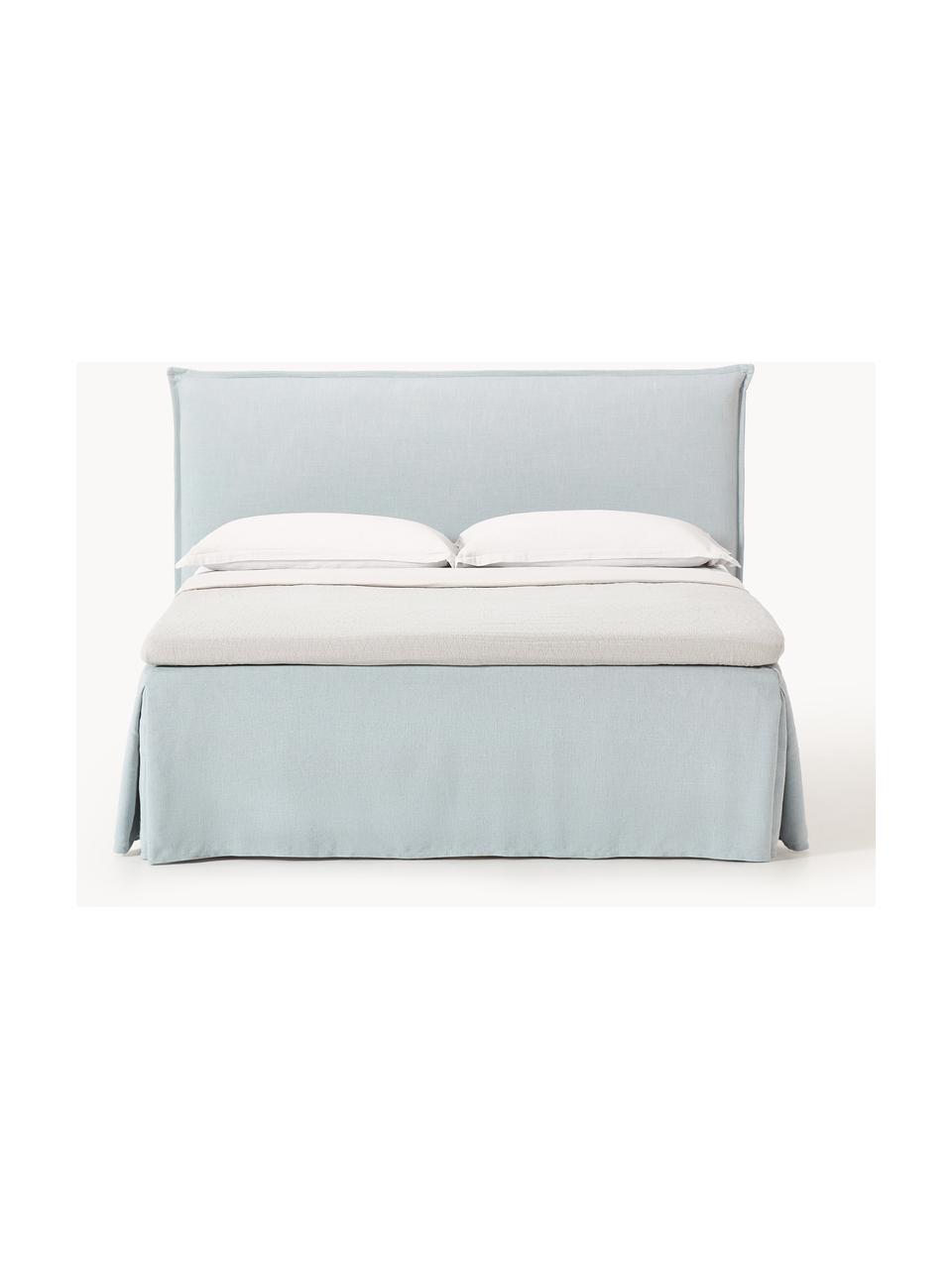 Boxspringbett Viola, Bezug: 54 % Polyester, 36 % Visk, Matratze: 7-Zonen-Taschenfederkern, Füße: Birkenholz Dieses Produkt, Webstoff Hellblau, B 140 x L 200 cm, Härtegrad H2