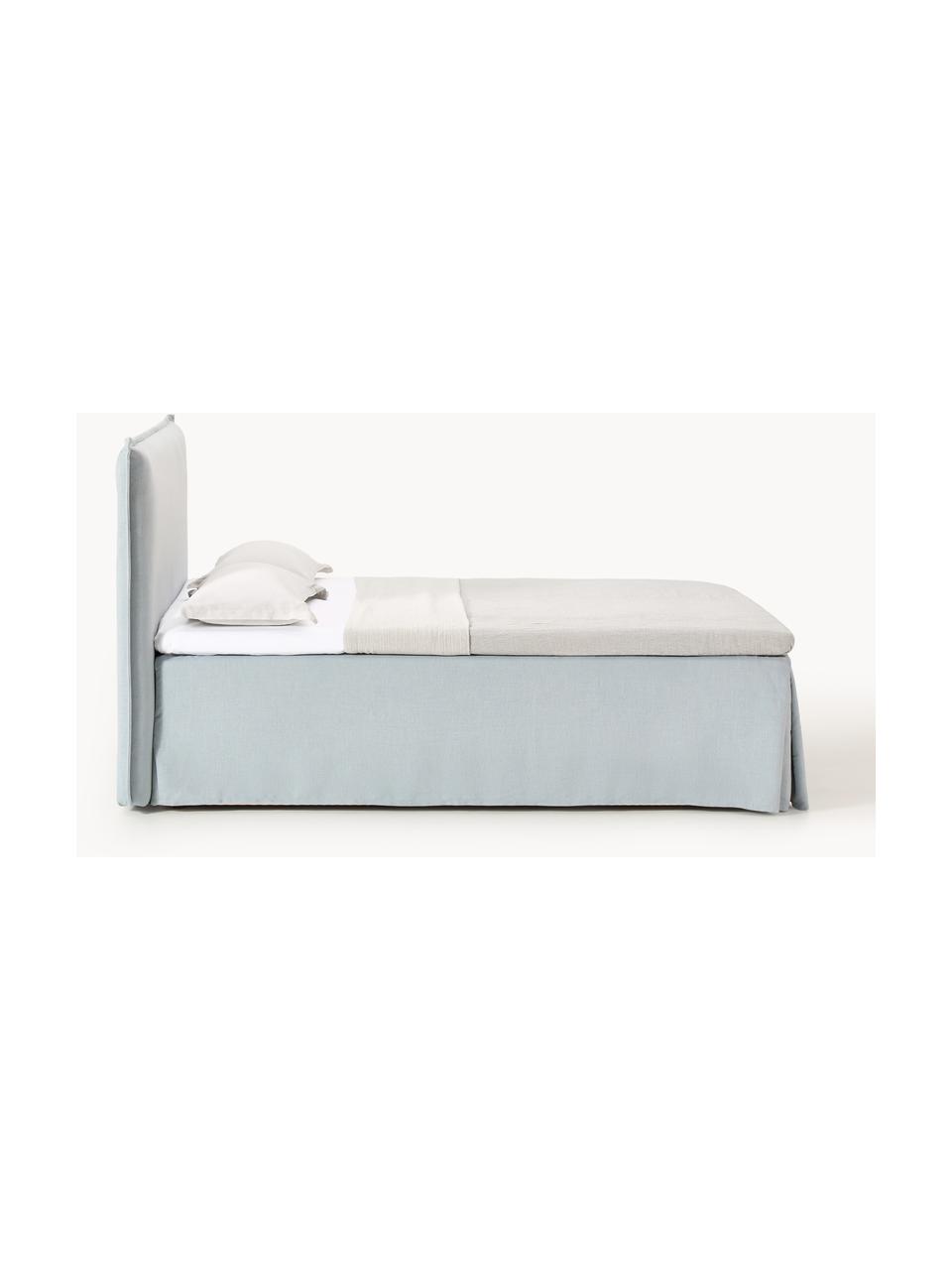 Boxspringbett Viola, Bezug: 54 % Polyester, 36 % Visk, Matratze: 7-Zonen-Taschenfederkern, Füße: Birkenholz Dieses Produkt, Webstoff Hellblau, B 140 x L 200 cm, Härtegrad H2