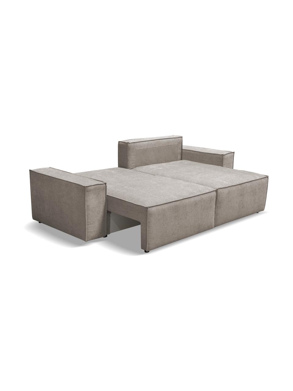 Divano letto angolare in tessuto grigio chiaro con contenitore Melow, Rivestimento: 100% poliestere Con 80.00, Struttura: legno duro, legno tenero,, Tessuto grigio chiaro, nero, Larg. 250 x Prof. 150 cm