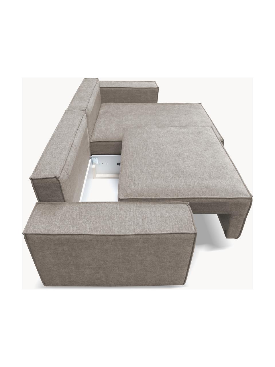 Sofá rinconera cama Melow (3 plazas), con espacio de almacenamiento, Tapizado: 100% poliéster Alta resis, Asiento: espuma fría, espuma de po, Estructura: madera dura, madera bland, Patas: plástico, Tejido gris claro, An 250 x F 150 cm