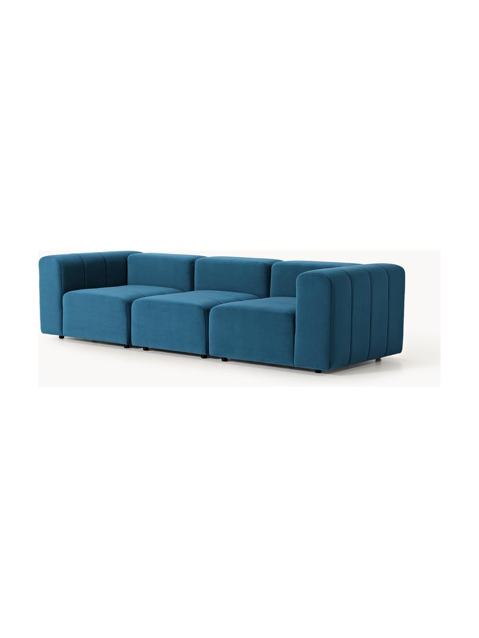 Modulares Samt-Sofa Lena (4-Sitzer), Bezug: Samt (100 % Polyester) De, Gestell: Buchenholz, Spanplatte, H, Füße: Kunststoff, Samt Petrol, B 287 x T 106 cm