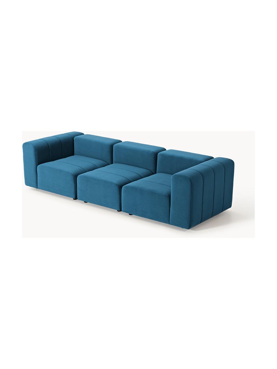 Modulares Samt-Sofa Lena (4-Sitzer), Bezug: Samt (100 % Polyester) De, Gestell: Buchenholz, Spanplatte, H, Füße: Kunststoff, Samt Petrol, B 287 x T 106 cm