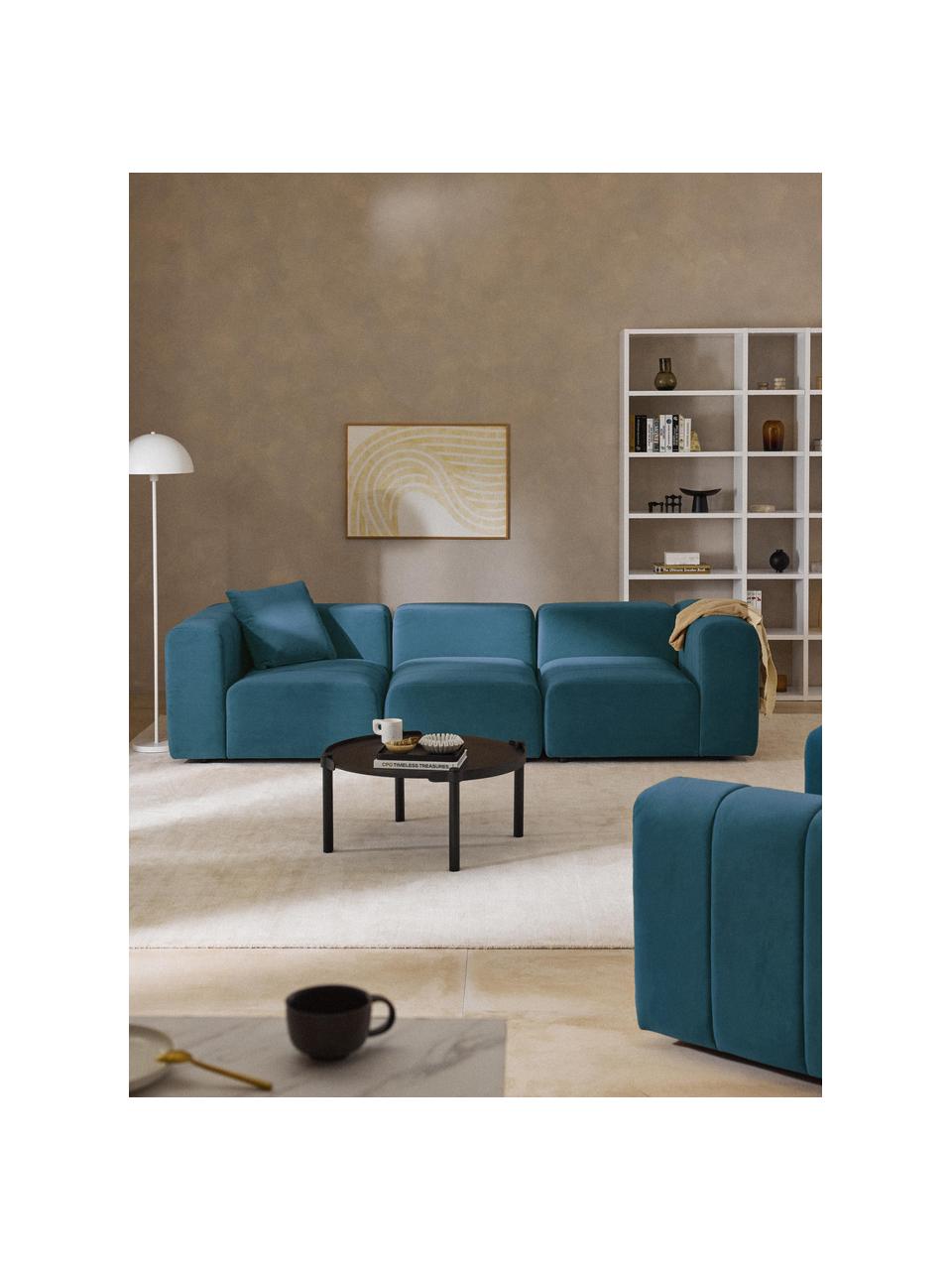 Modulares Samt-Sofa Lena (4-Sitzer), Bezug: Samt (100 % Polyester) De, Gestell: Buchenholz, Spanplatte, H, Füße: Kunststoff, Samt Petrol, B 287 x T 106 cm