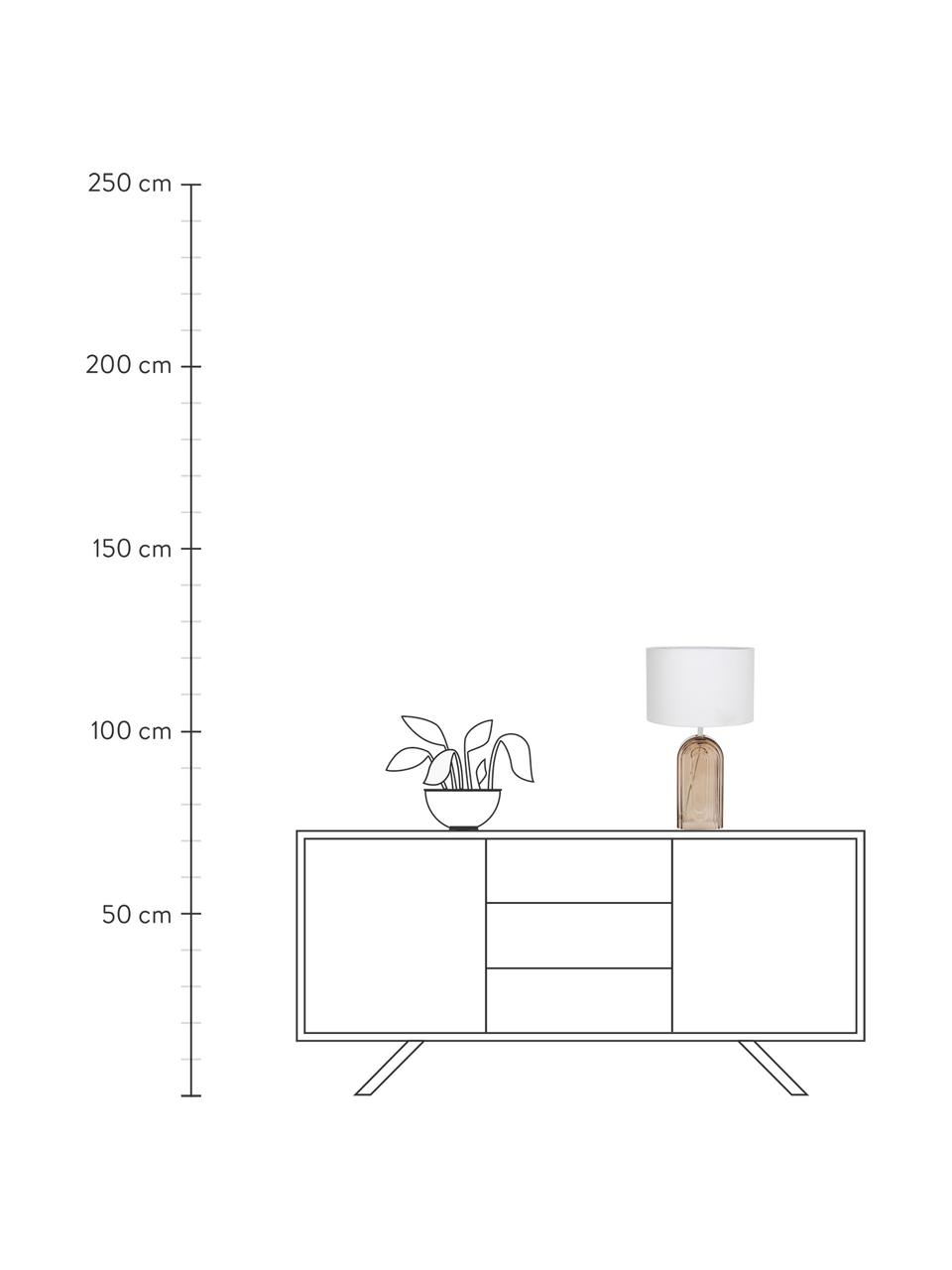 Tafellamp Bela met glazen voet, Lampenkap: katoen, Lampvoet: glas, Wit, bruin, Ø 30 x H 50 cm