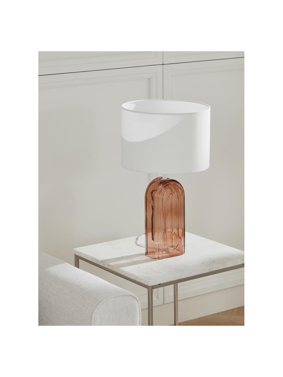 Tafellamp Bela met glazen voet, Lampenkap: katoen, Lampvoet: glas, Wit, bruin, Ø 30 x H 50 cm