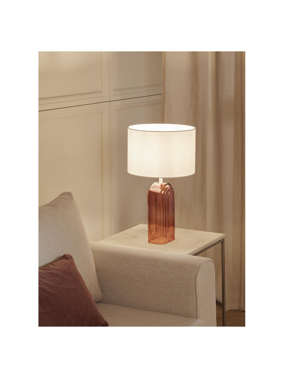 Große Tischlampe Bela mit Glasfuß, Lampenschirm: Baumwolle, Lampenfuß: Glas, Weiß, Beige, Ø 30 x H 50 cm