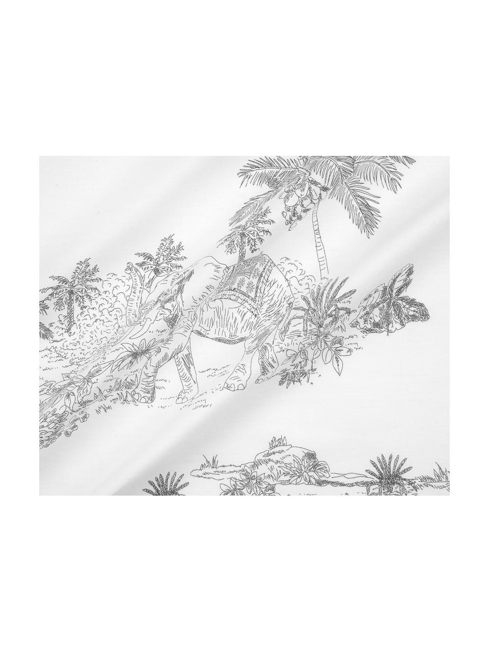 Baumwollperkal-Bettwäsche Bali mit gezeichneten Palmenmotiven, Webart: Perkal Fadendichte 180 TC, Weiss, Grau, 240 x 220 cm + 2 Kissen 80 x 80 cm