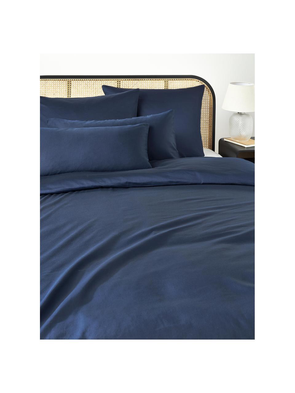 Taie d'oreiller en satin de coton Comfort, Bleu foncé, larg. 50 x long. 70 cm