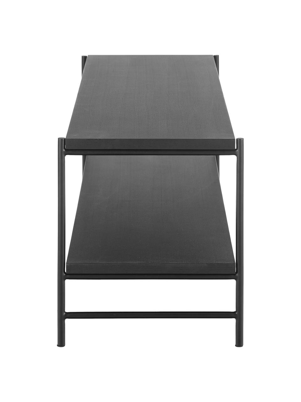 Credenza bassa nera con ripiano Mica, Ripiani: pannello di fibra a media, Struttura: metallo verniciato a polv, Ripiani: finitura in legno di quercia, laccato nero Struttura: nero opaco, Larg. 120 x Alt. 50 cm