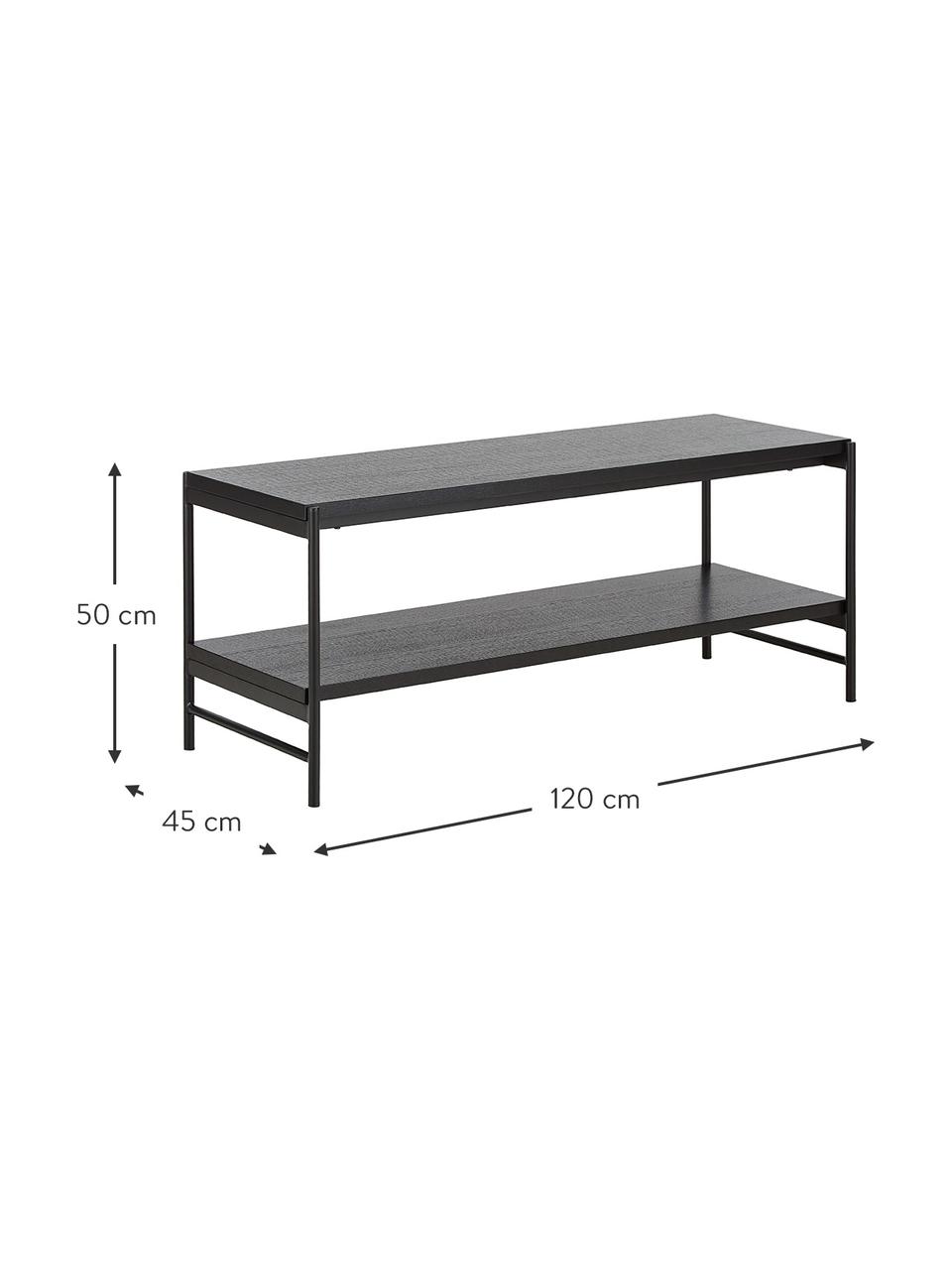 Credenza bassa nera con ripiano Mica, Ripiani: pannello di fibra a media, Struttura: metallo verniciato a polv, Ripiani: finitura in legno di quercia, laccato nero Struttura: nero opaco, Larg. 120 x Alt. 50 cm