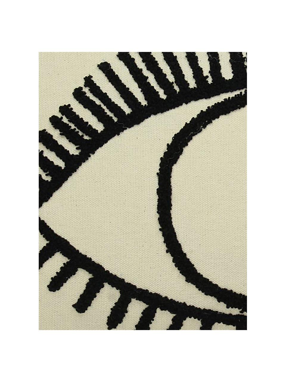 Kussen Eye met verhoogd motief, met vulling, Katoen, Ivoorkleurig, zwart, 35 x 50 cm