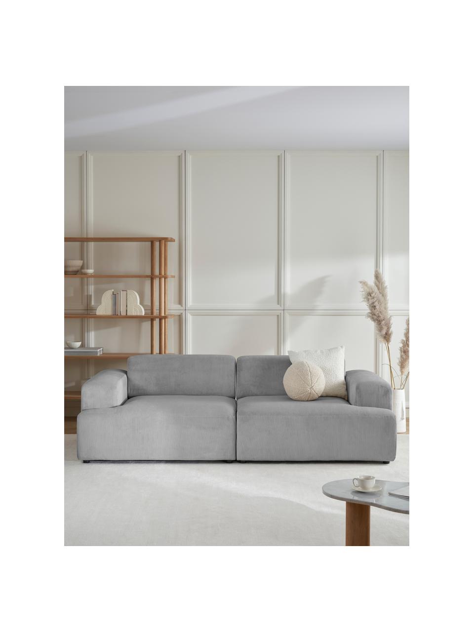 Divano 3 posti in velluto a coste Melva, Rivestimento: velluto a coste (92% poli, Struttura: legno di pino massiccio, , Piedini: plastica, Velluto a coste grigio, Larg. 238 x Prof. 101 cm
