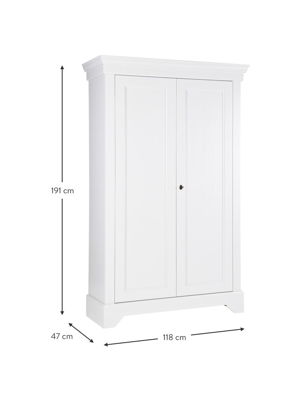 Armadio a 2 ante in legno bianco Isabel, Bianco, Larg. 118 x Alt. 191 cm