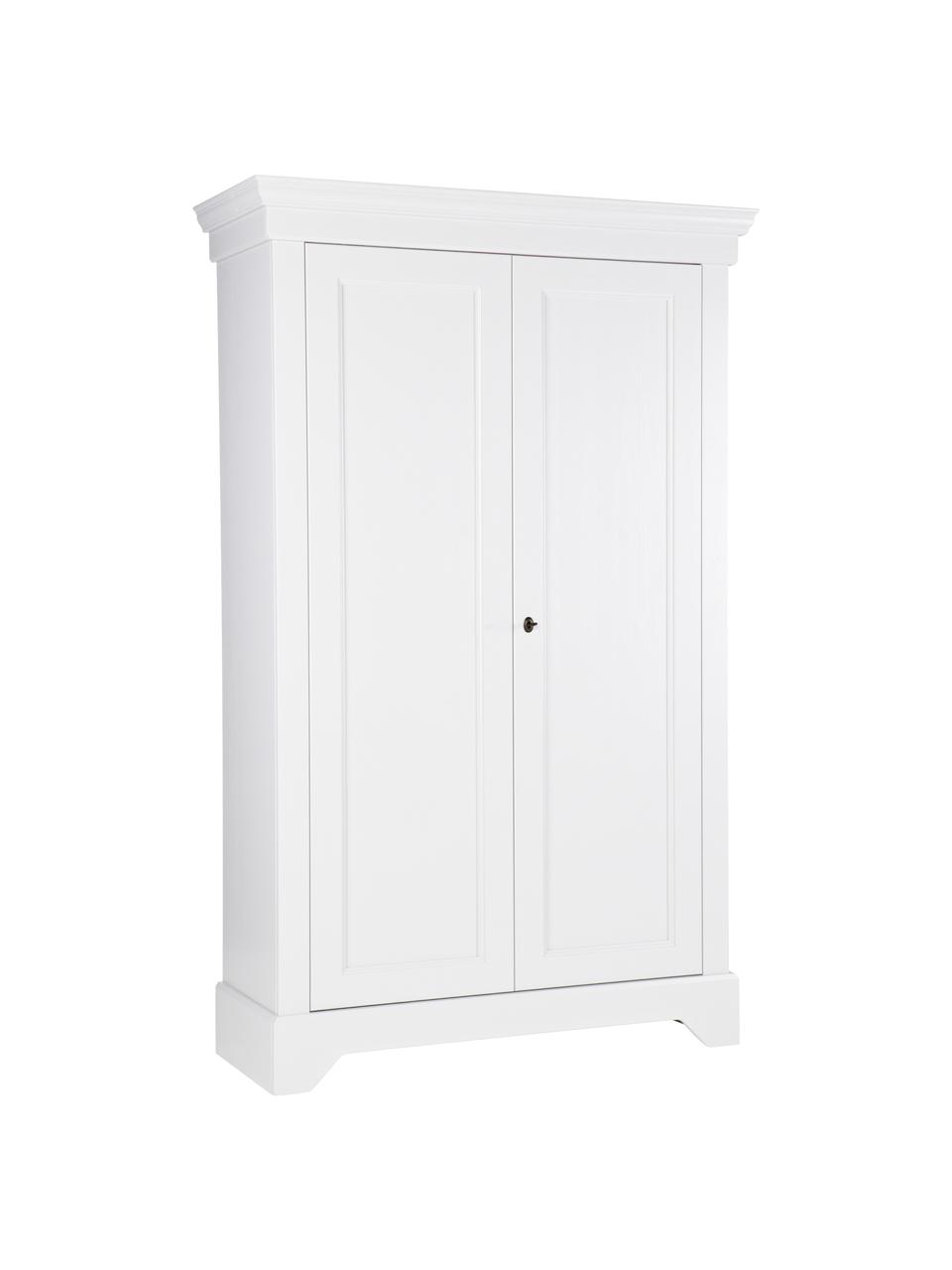 Armario de madera de pino Isabel, 2 puertas, Estructura: madera de pino, pintada, Blanco, An 118 x Al 191 cm