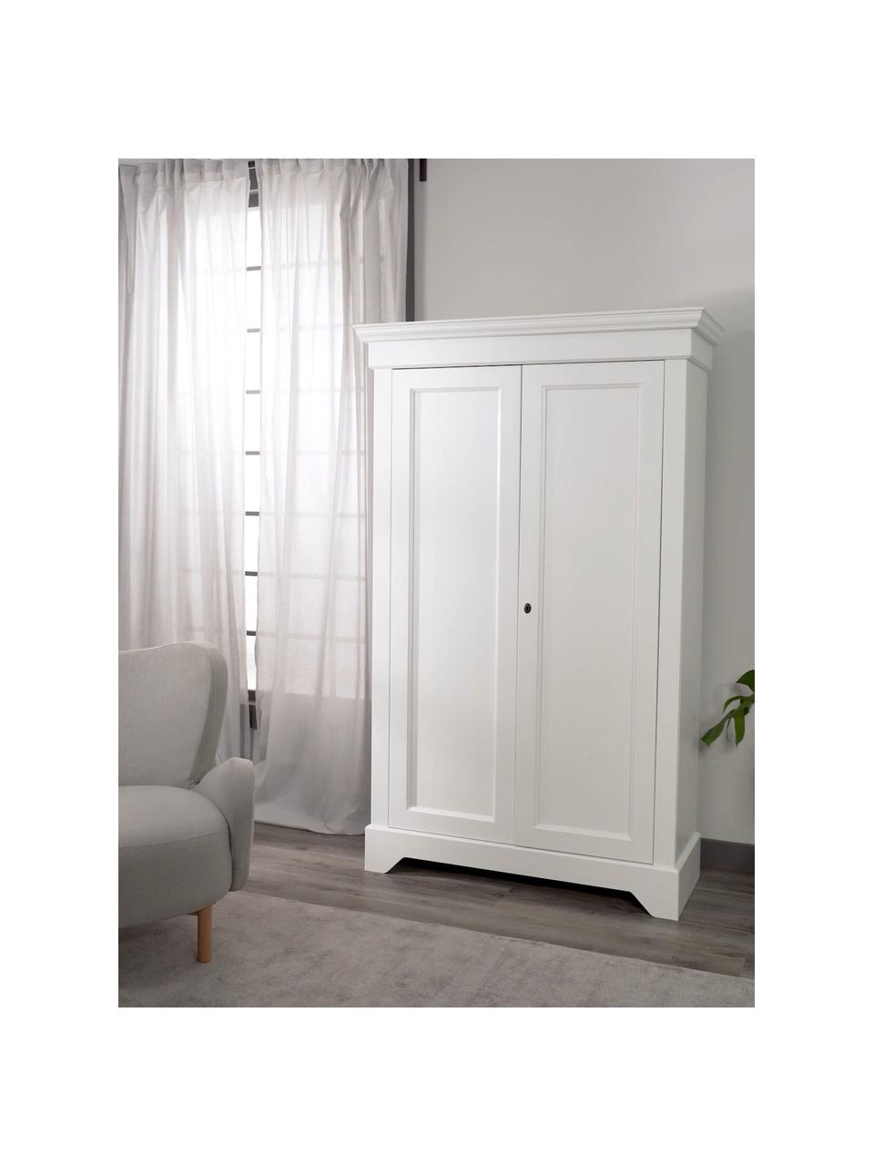 Armario de madera de pino Isabel, 2 puertas, Estructura: madera de pino, pintada, Blanco, An 118 x Al 191 cm