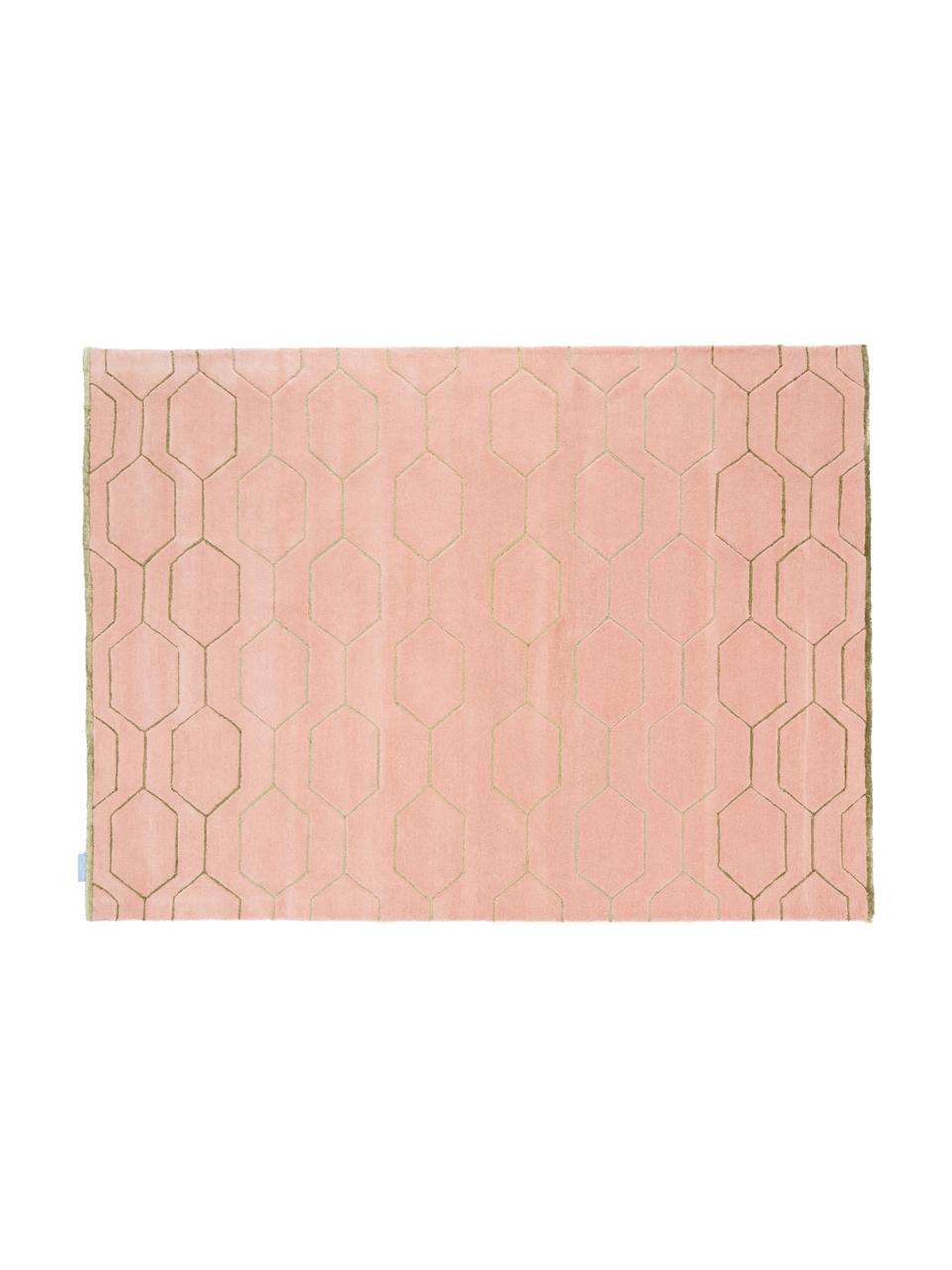 Handgetufte wollen vloerkleed Arris, Bovenzijde: 90% wol, 10% viscose, Onderzijde: katoen met latex bekleed, Roze, beige, 120 x 180 cm