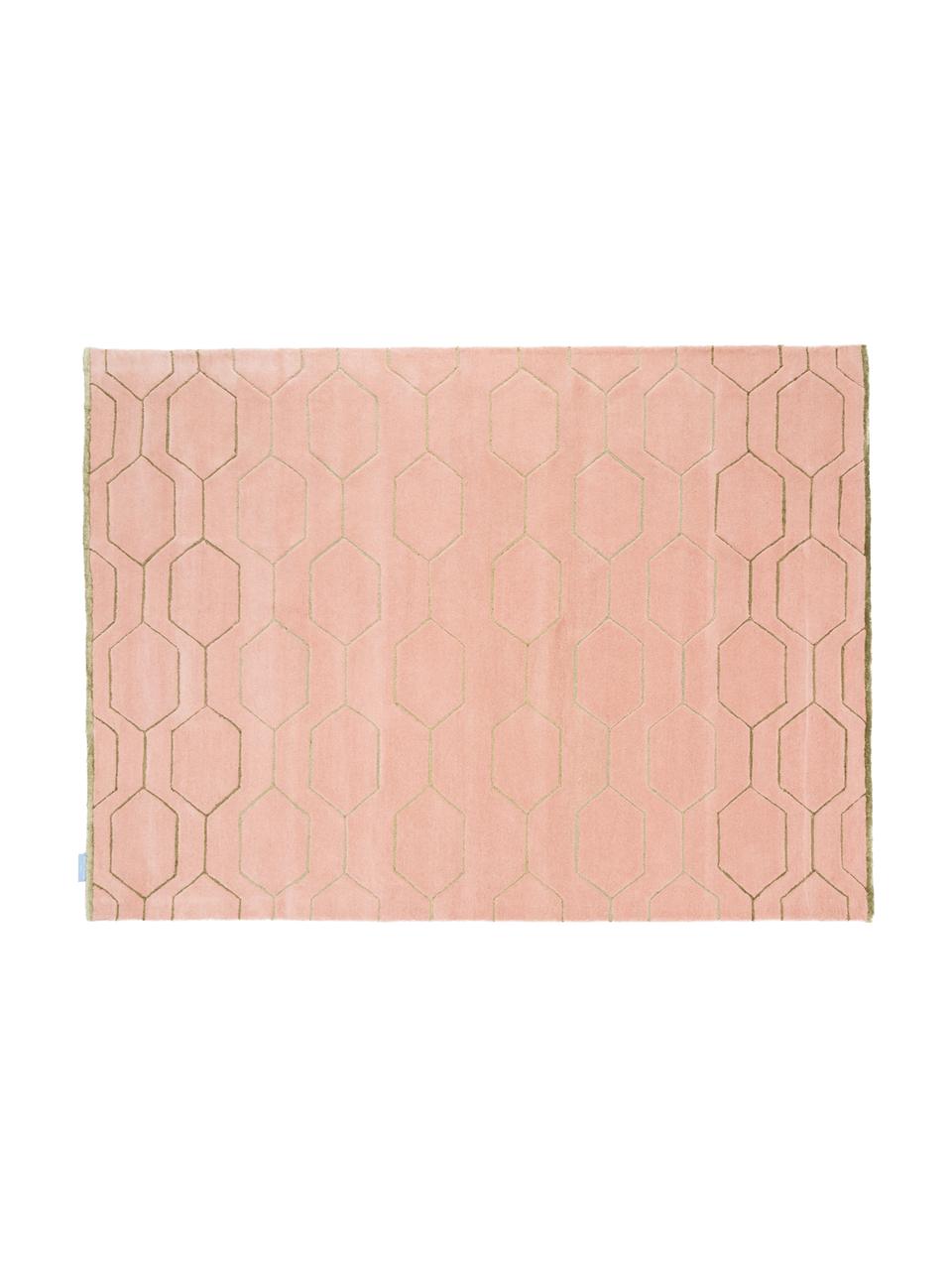 Handgetufteter Wollteppich Arris, Flor: 90% Wolle, 10% Viskose, Rosa, Beige, B 120 x L 180 cm (Grösse S)