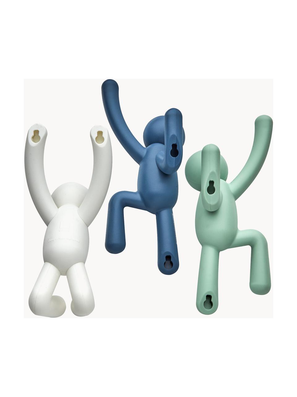 Patères design Buddy, 3 élém., Plastique ABS, Gris-bleu, vert sauge, blanc, Lot de différentes tailles