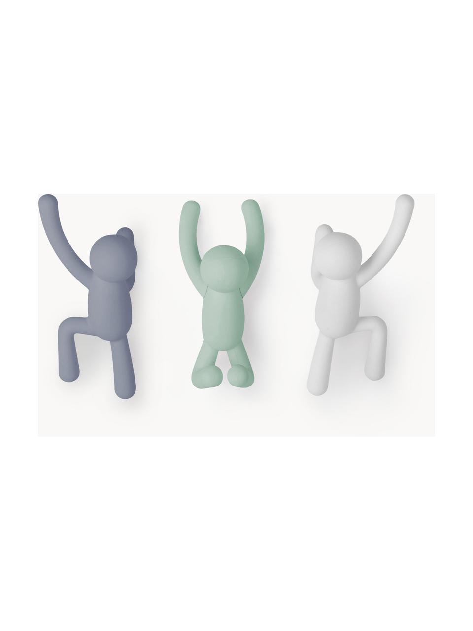 Set di 3 ganci appendiabiti di design Buddy, Plastica (ABS), Grigio-blu, verde salvia, bianco, Set in varie misure