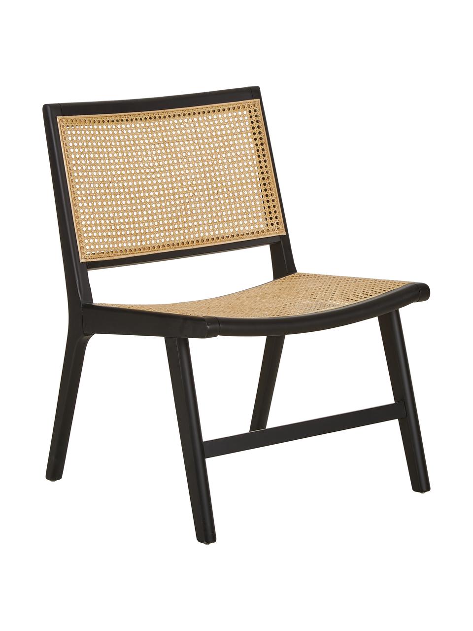 Loungefauteuil Franz met Weens vlechtwerk, Zitvlak: rotan, Frame: massief gelakt berkenhout, Zitvlak: rotan. Frame: zwart, gelakt, B 57 x D 66 cm