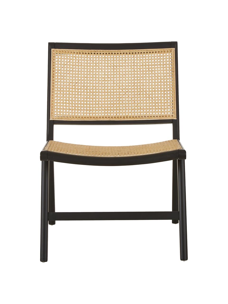 Loungefauteuil Franz met Weens vlechtwerk, Zitvlak: rotan, Frame: massief gelakt berkenhout, Zitvlak: rotan. Frame: zwart, gelakt, B 57 x D 66 cm