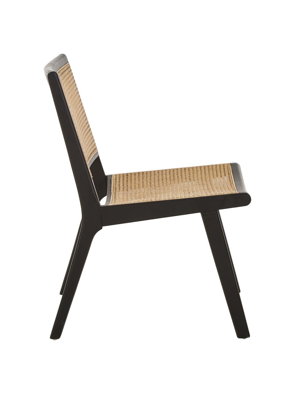 Loungefauteuil Franz met Weens vlechtwerk, Zitvlak: rotan, Frame: massief gelakt berkenhout, Zitvlak: rotan. Frame: zwart, gelakt, B 57 x D 66 cm