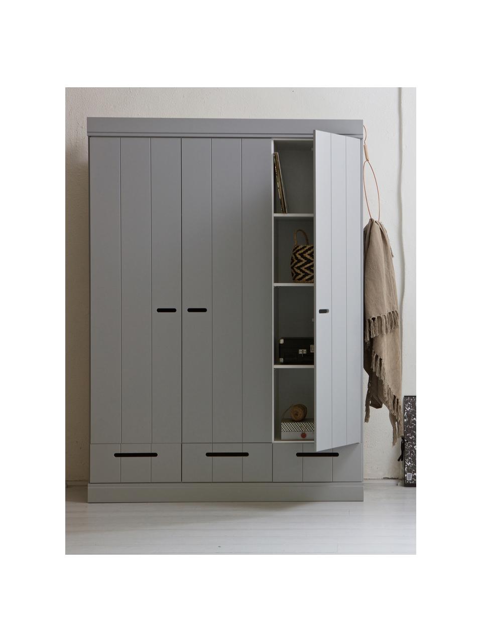 Armario con 3 puertas Connect, Estructura: madera de pino pintado, Estantes: aglomerado revestido de m, Gris claro, An 140 x Al 195 cm