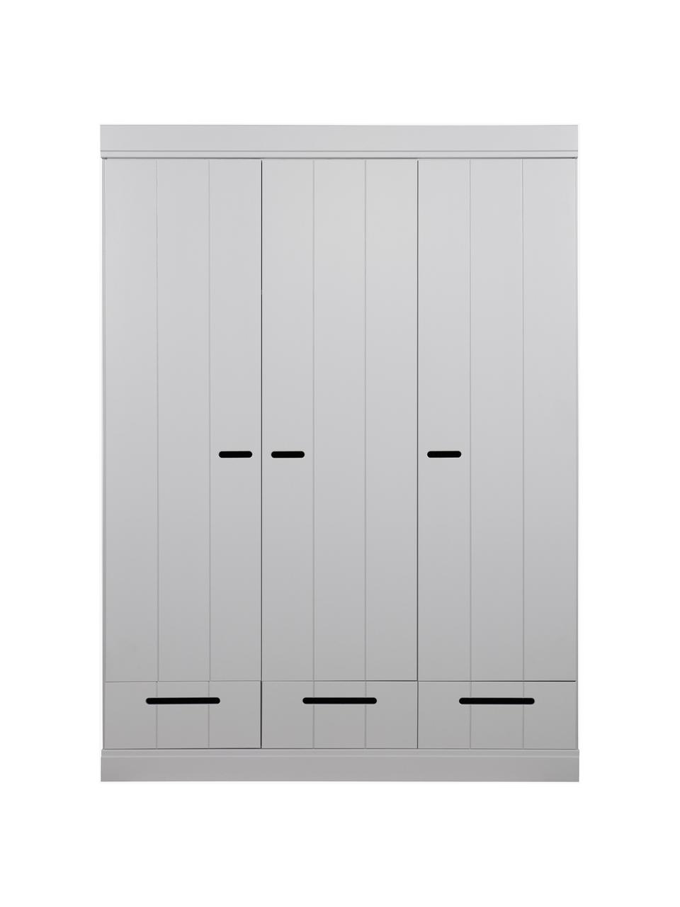 Armario con 3 puertas Connect, Estructura: madera de pino pintado, Estantes: aglomerado revestido de m, Gris claro, An 140 x Al 195 cm