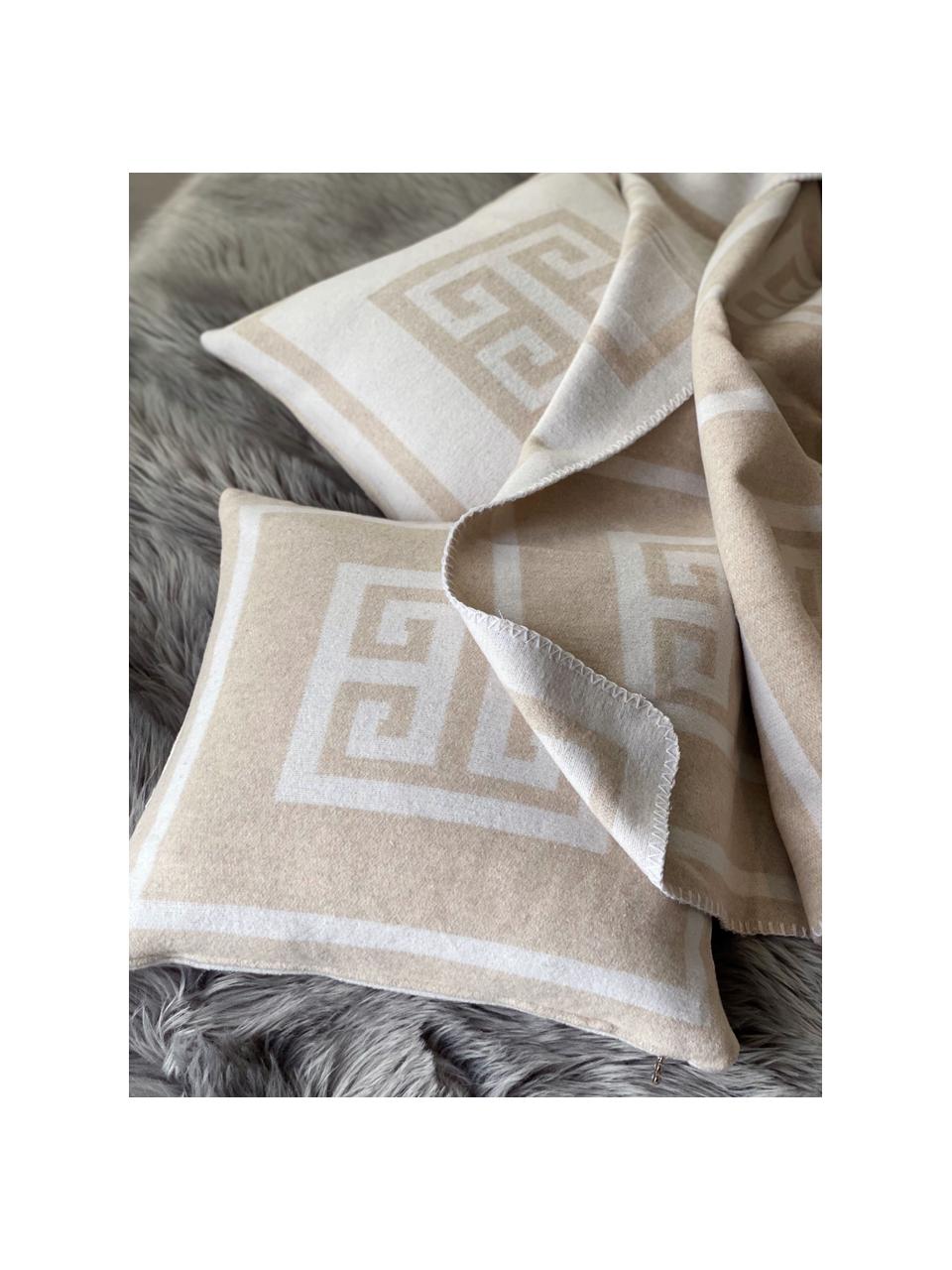 Housse de coussin 45x45 beige et blanc Lugano, 100 % polyester, Couleur sable, blanc cassé, larg. 45 x long. 45 cm