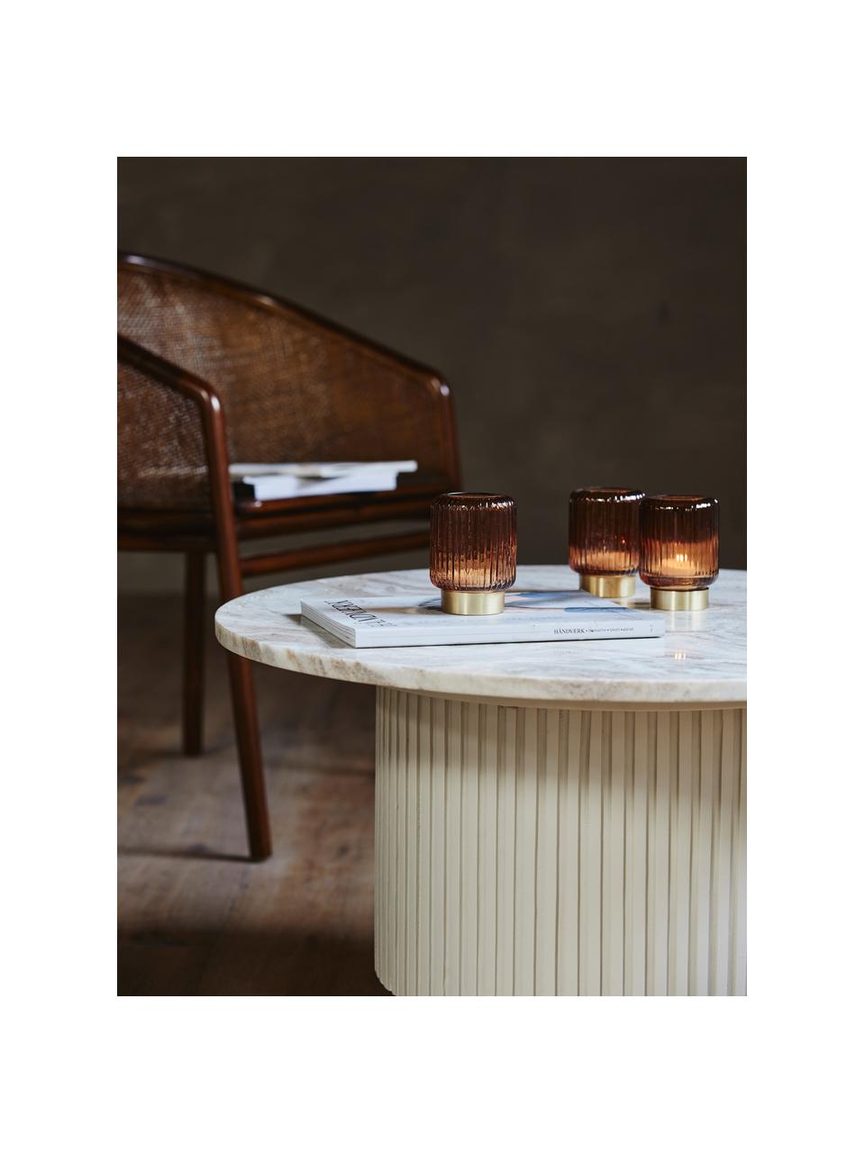 Tavolo rotondo da salotto con piano in marmo Erie, Marmo beige, legno di mango laccato, Ø 75 x Alt. 41 cm