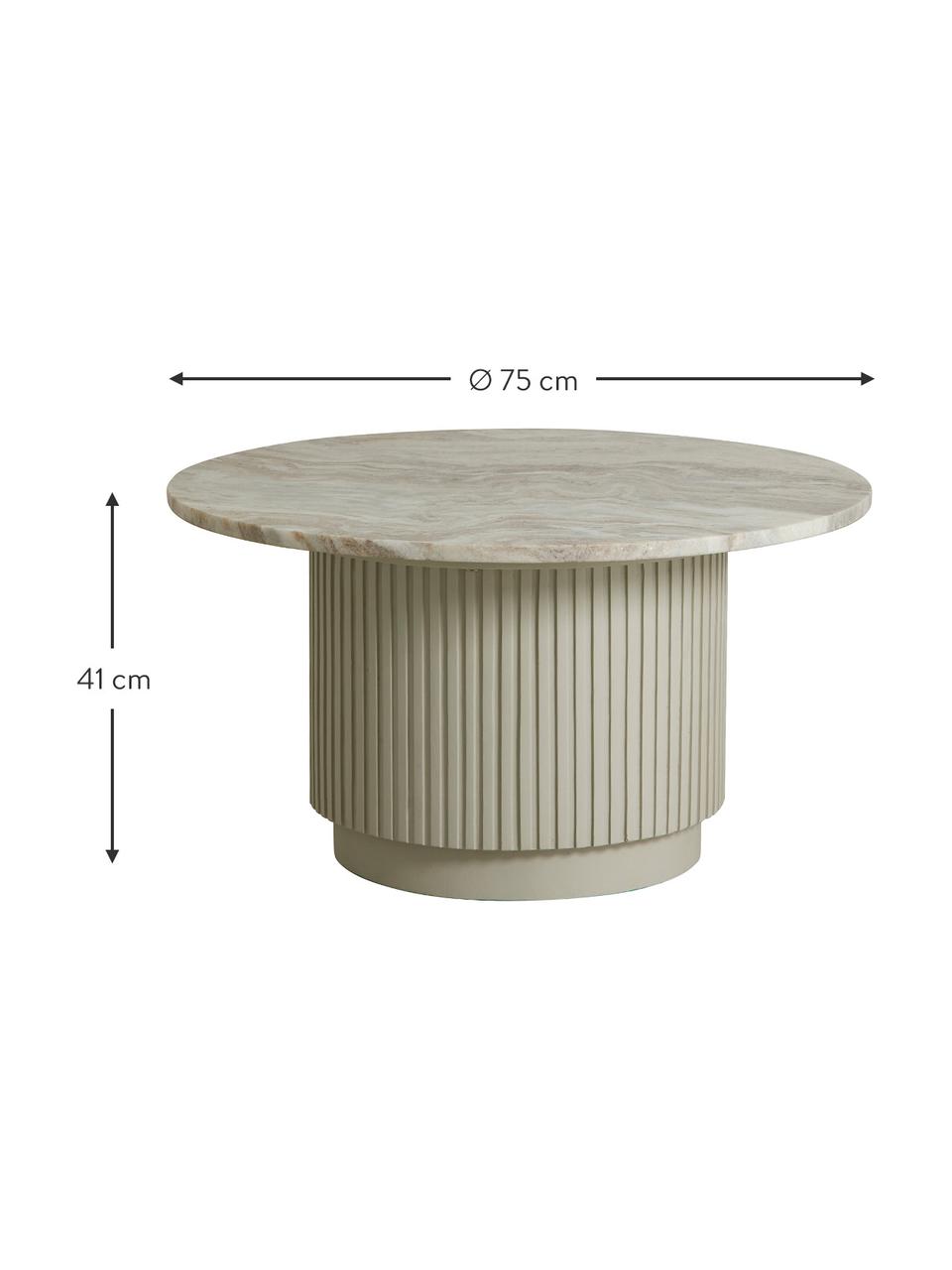 Kulatý konferenční stolek s mramorovou deskou stolu Erie, Béžový mramor, lakované mangové dřevo, Ø 75 cm, V 41 cm