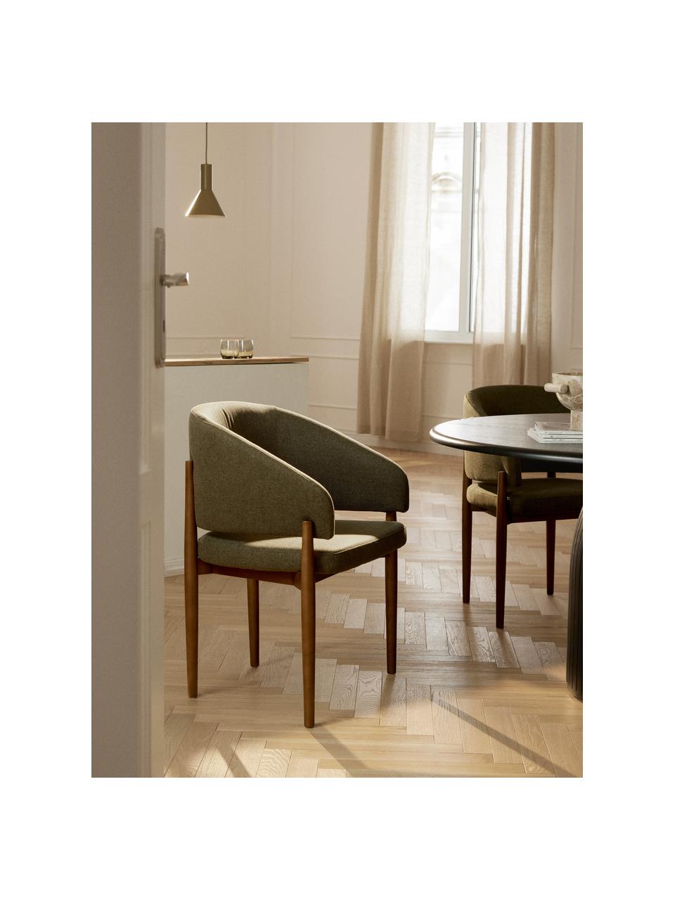 Chaise à accoudoirs Nemo, Tissu vert olive, foncé bois de frêne, larg. 63 x prof. 55 cm