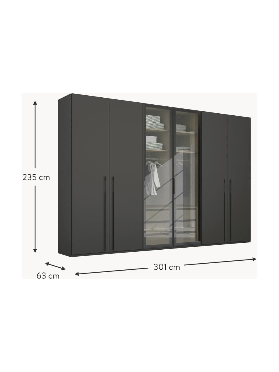 Drehtürenschrank Skat Shine mit beleuchteten Glastüren, Griffe: Metall, beschichtet, Anthrazit, B 301 x H 235 cm