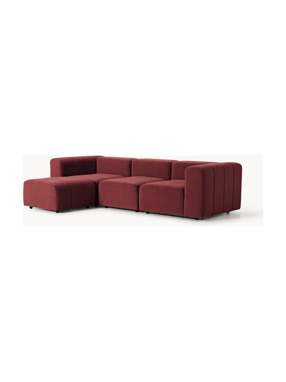 Canapé modulable 4 places en velours avec pouf Lena, Velours lie de vin, larg. 287 x prof. 181 cm