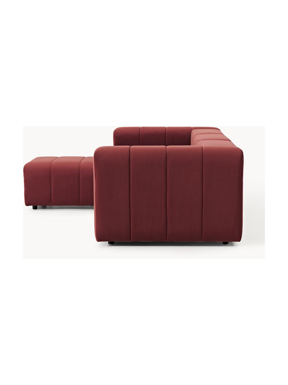 Canapé modulable 4 places en velours avec pouf Lena, Velours lie de vin, larg. 287 x prof. 181 cm