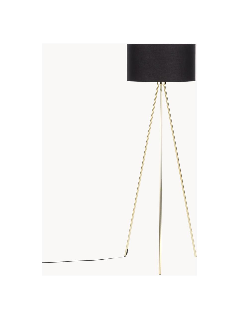 Lampa podłogowa trójnóg z kloszem z tkaniny Cella, Czarny, odcienie złotego, W 147 cm