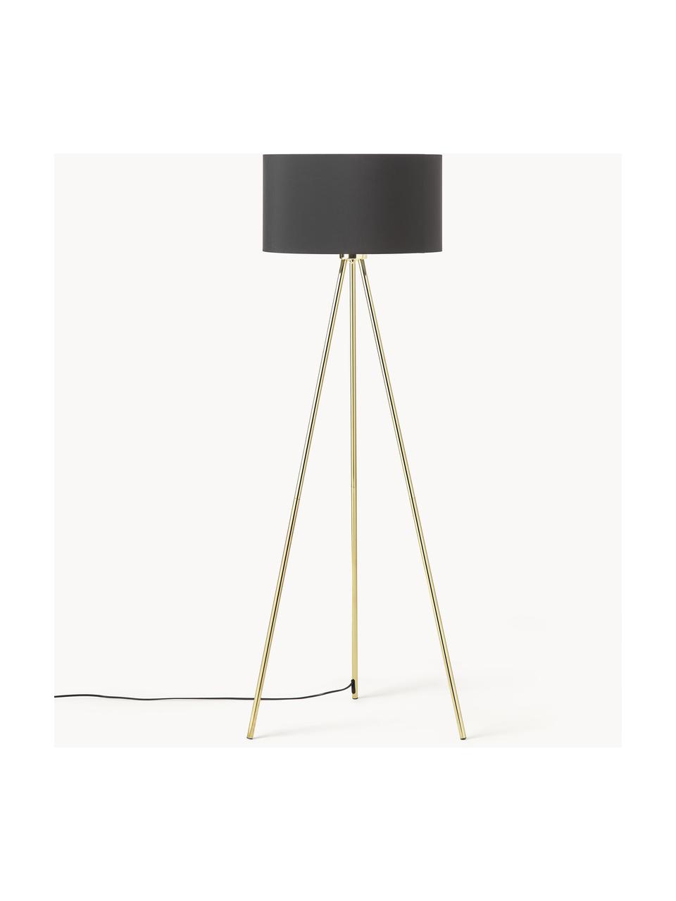 Lampadaire trépied scandi Cella, Noir, doré, haut. 147 cm